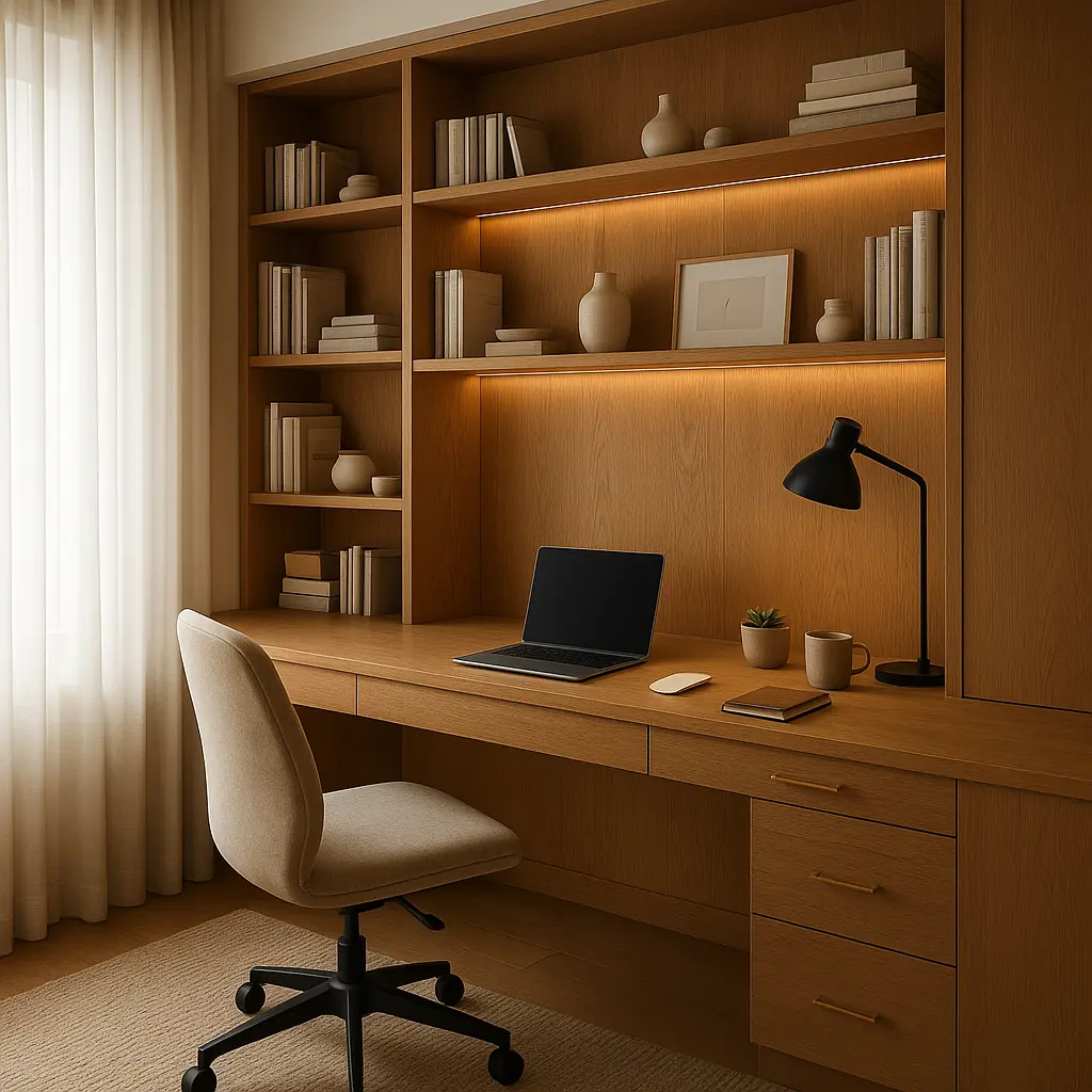 Custom home office desk and shelving